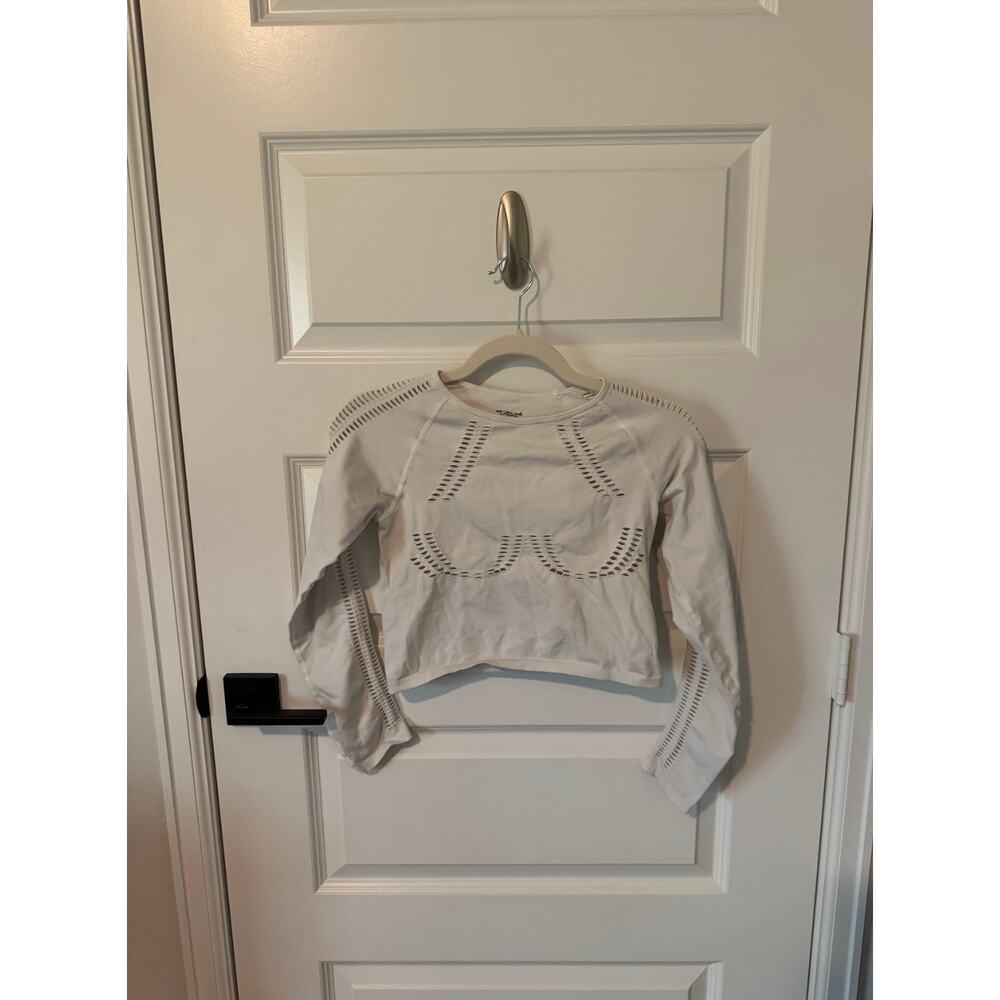 Urban Outfitters White Perforated Cropped Long Sleeve Top